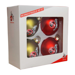 1. FC Köln Christbaumkugel 4er Set - Gold + Rot mattglänzend - Ø 7 cm | Weihnachtskugel