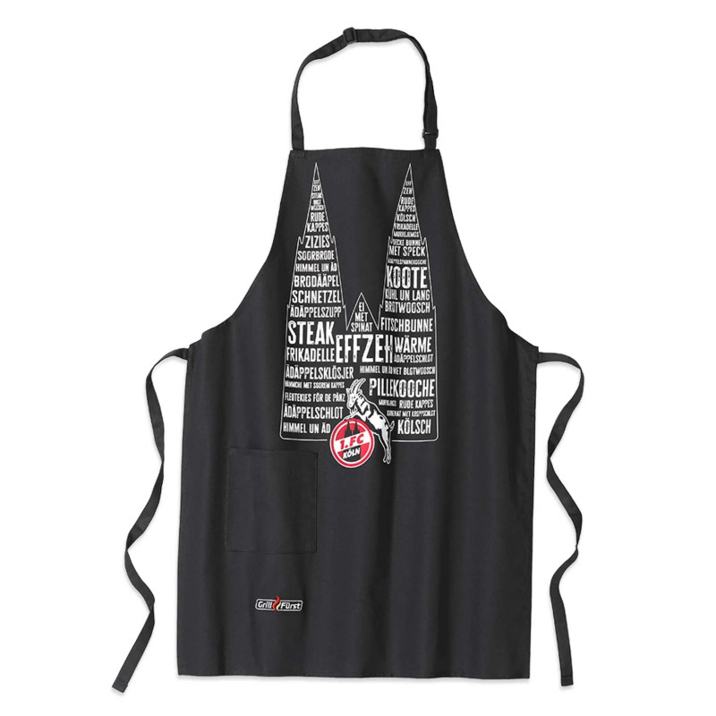 1. FC Köln Grillschürze schwarz Schürze mit Tasche Kochschürze