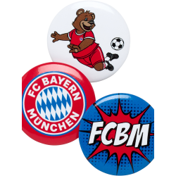 FC Bayern München Kinder Button 3er Set - Logo + Berni + FCB - Anstecker