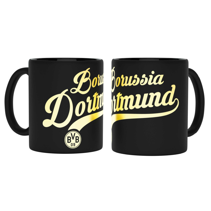 Borussia Dortmund Tasse - Metallic Schriftzug - Kaffeetasse Becher BVB 09