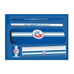 FC Hansa Rostock Schulset 6-teilig mit Lineal Anspitzer Radiergummi Metallbox und Bleistiften FCH