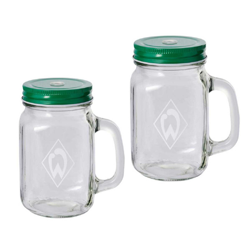 SV Werder Bremen Henkelglas 2er Set Outdoor Trinkglas Glas mit Deckel SVW
