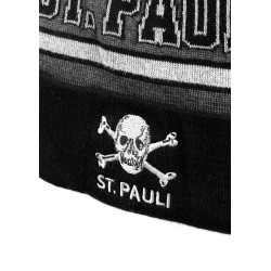 FC St. Pauli Bommelmütze  - Totenkopf St. Pauli - grau/schwarz Mütze Strickmütze Wintermütze
