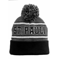 FC St. Pauli Bommelmütze  - Totenkopf St. Pauli - grau/schwarz Mütze Strickmütze Wintermütze
