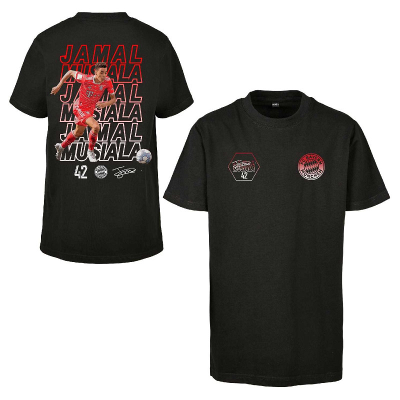 FC Bayern München Kinder T-Shirt Schriftzüge - Jamal Musiala - Gr. 128 schwarz Shirt FCB