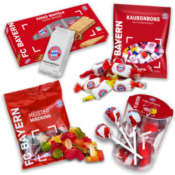 FC Bayern München Süßigkeiten Fan-Set: Gummibärchen + Waffeln + Lollipops + Bonbon