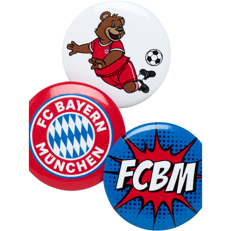 FC Bayern München Kinder Button 3er Set - Logo + Berni + FCB - Anstecker