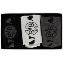 Borussia Dortmund Socken 3er Set Geschenkset Gr. 39-42 | Weiß-Grau-Schwarz | BVB 09