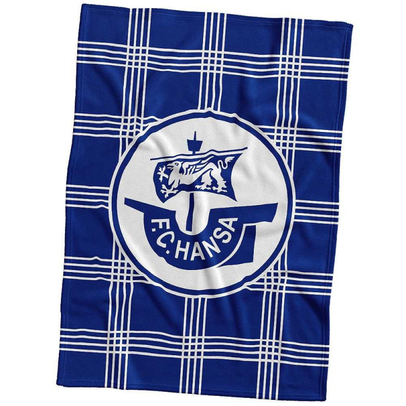 F.C. Hansa Rostock Veloursdecke - blau-weiß Karo - 150 x 200 cm Kuscheldecke Decke