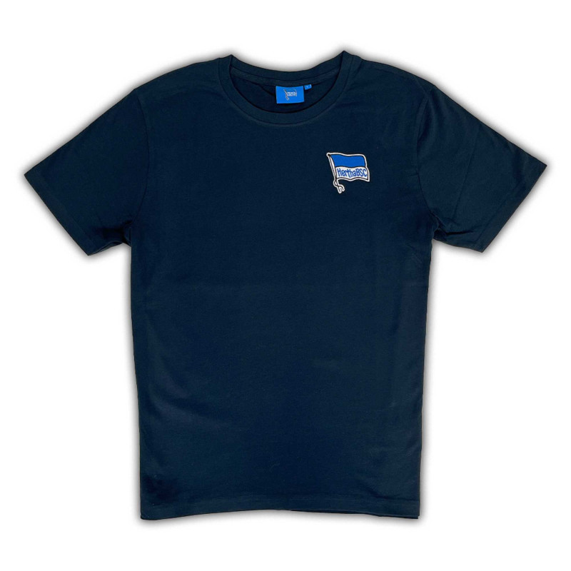 Hertha BSC Berlin Kinder T-Shirt - Logo Navy - Unisex Shirt mit Sticklogo dunkelblau HBSCB - Gr. 98/104 bis 158/164