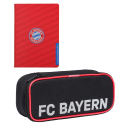 FC Bayern München Schul-Set 2-teilig: Faulenzermäppchen schwarz + Hausaufgabenheft Logo FCB