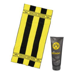 Borussia Dortmund  Set Duschtuch Blockstreifen 70 x 140 cm + Duschgel für Haut und Haar BVB 09