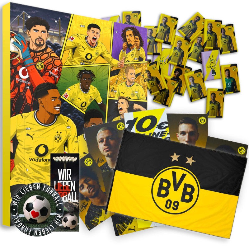 Borussia Dortmund Adventskalender mit Autogrammkarten und Poster - Plus BVB-Fahne 2**