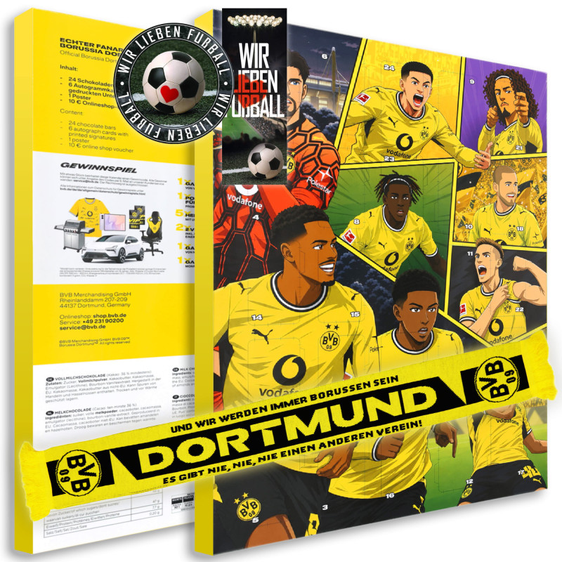 Borussia Dortmund Adventskalender mit Autogrammkarten und Poster - Plus Schal BVB 09