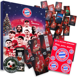 FC Bayern München Schokoladen Adventskalender mit Autogrammkarten der FCB Stars & Aufkleberkarte