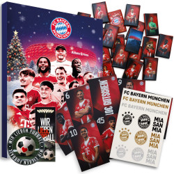FC Bayern München Schokoladen Adventskalender mit Autogrammkarten der FCB Stars & Aufkleberkarte (L & A Wir)