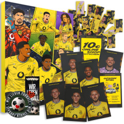 Borussia Dortmund Schokoladen Adventskalender mit Autogrammkarten & Poster - Plus Aufkleber & Lesezeichen