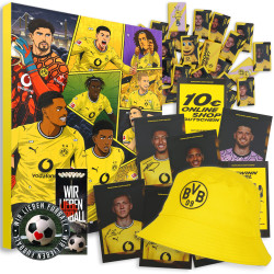 Borussia Dortmund Adventskalender mit Autogrammkarten und Poster - Plus Fischerhut Logo