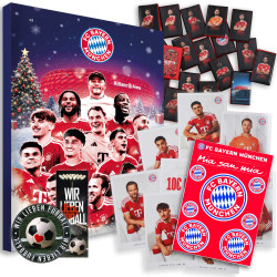 FC Bayern München Schokoladen Adventskalender mit Autogrammkarten der FCB Stars & Aufkleberkarte