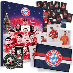 FC Bayern München Adventskalender mit Autogrammkarten und Poster - Plus Fahne FCB
