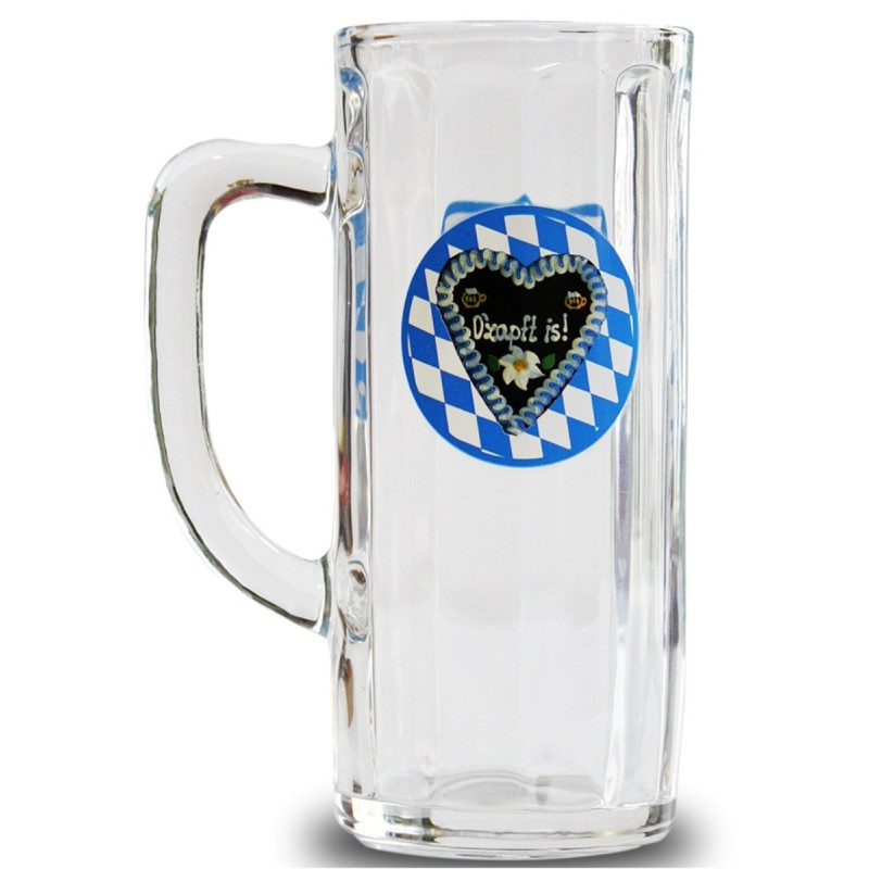 Bierkrug  Oktoberfest - O'zapft is! -  0.5 Liter | Krug, | Bierseidel | Glas | weiß-blau