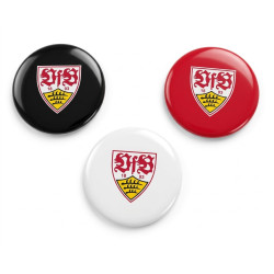 VfB Stuttgart Button 3er Set - Logo - Anstecker  | schwarz-weiß-rot | Pin