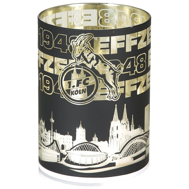 1. FC Köln  LED Windlicht - Skyline - | schwarz-gold | Glas | Tischlicht | Leuchte