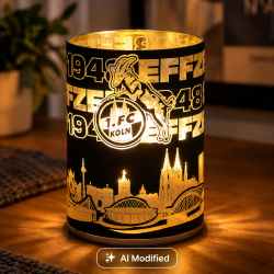 1. FC Köln  LED Windlicht - Skyline - | schwarz-gold | Glas | Tischlicht | Leuchte