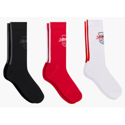 RB Leipzig 3er Set Socken Logo mit Kontraststreifen | Rot-Weiß-Schwarz | RBL - Gr. 35-38 bis 43-46