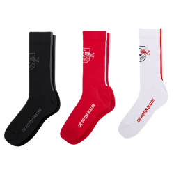 RB Leipzig 3er Set Socken Logo mit Kontraststreifen | Rot-Weiß-Schwarz | RBL - Gr. 35-38 bis 43-46