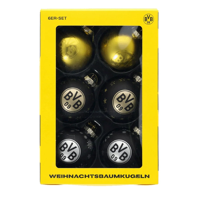 Borussia Dortmund Christbaumkugeln 6er Set | Weihnachtskugeln | Weihnachtsbaumkugeln | BVB 09