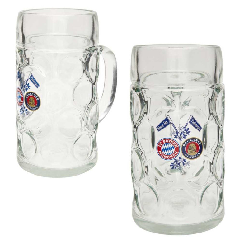 FC Bayern München Halbe Maßkrug - Doppellogo - 0.5 l | Glas | Bierkrug | Seidel FCB