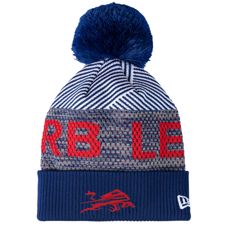 RB Leipzig New Era Kinder Bommelmütze - Dynamischer Bulle - Beanie kids Wintermütze Mütze mit Bommel RBL