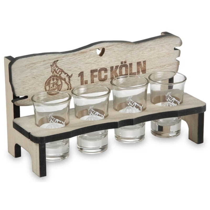 1. FC Köln Schnapsbank mit 4 Schnapsgläsern Shot Glas