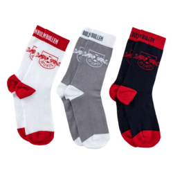 RB Leipzig Socken - Logo - 3er Set schwarz-grau-weiß RBL - Gr. 35-38 bis 43-46