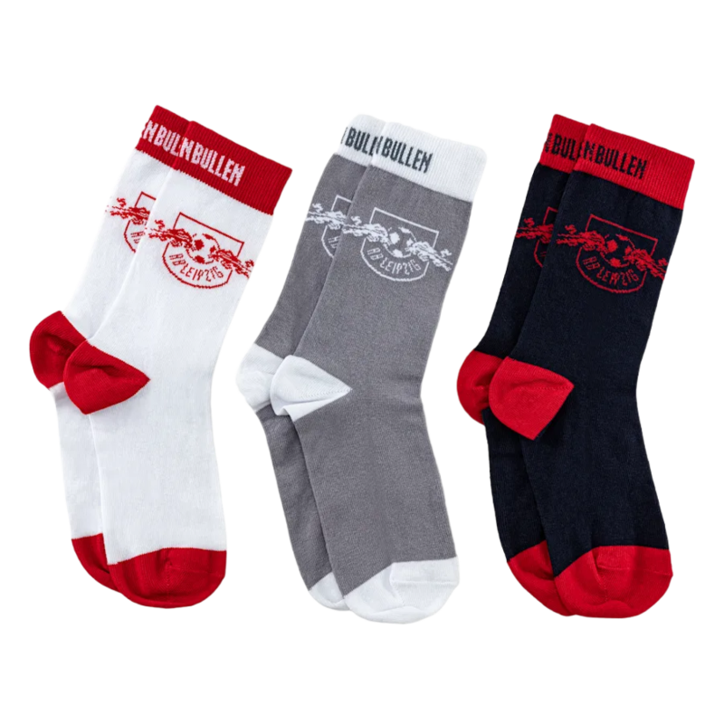 RB Leipzig Socken - Logo - 3er Set schwarz-grau-weiß RBL - Gr. 35-38 bis 43-46